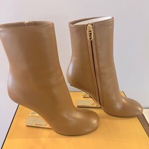 FENDI First leather Camel ankle booties